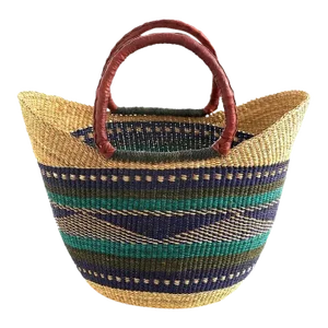African Bolga Ghana Woven Yikene Basket - Blue 17" Across