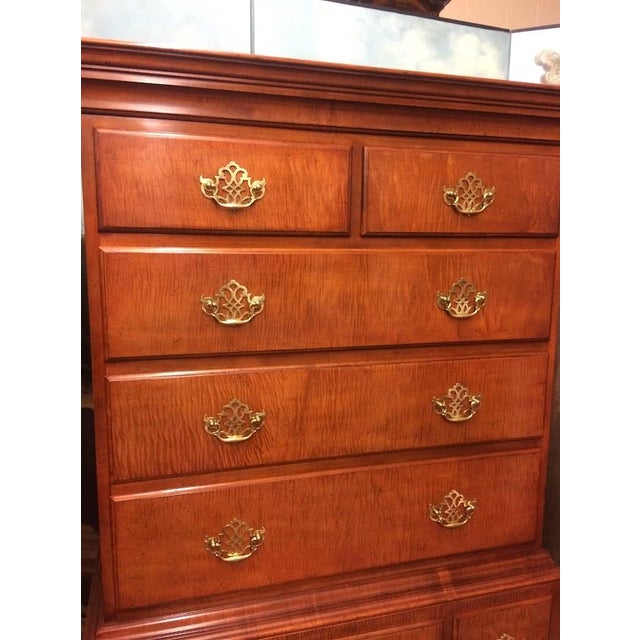 Item: Vintage Baker highboy chest (one piece). Age & Condition: Circa 1990-2000. Good, with a little wear on the top right...
