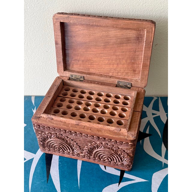 Rustic 1940s Hand-Carved Wooden Cigarette Dispenser Box For Sale - Image 3 of 11