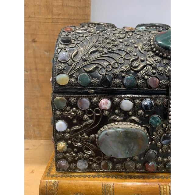 Moroccan Vintage Agate Encrusted Moroccan Wedding Trunk For Sale - Image 3 of 7