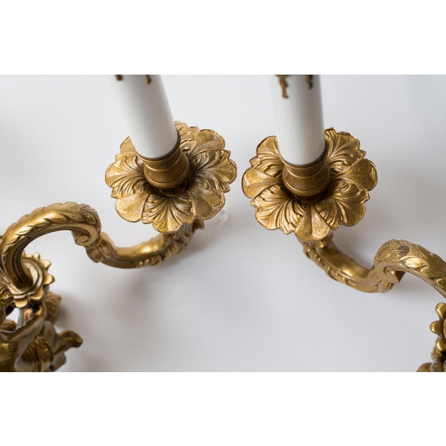 1950s French Brass Cherub Wall Sconce a Pair For Sale - Image 10 of 11