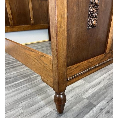 Vintage French Style Oak Double Bed Frame with Carved Headboard For Sale - Image 10 of 12