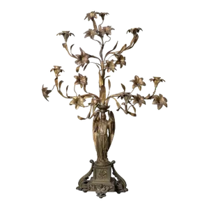 Bronze Angel and Floral Motif Candelabra