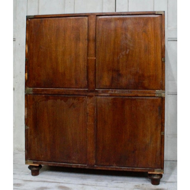 Vintage Campaign Teak Secretaire, 1940s For Sale - Image 6 of 10