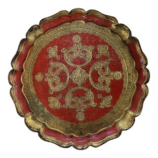 Round Red and Gold Florentine Tray For Sale