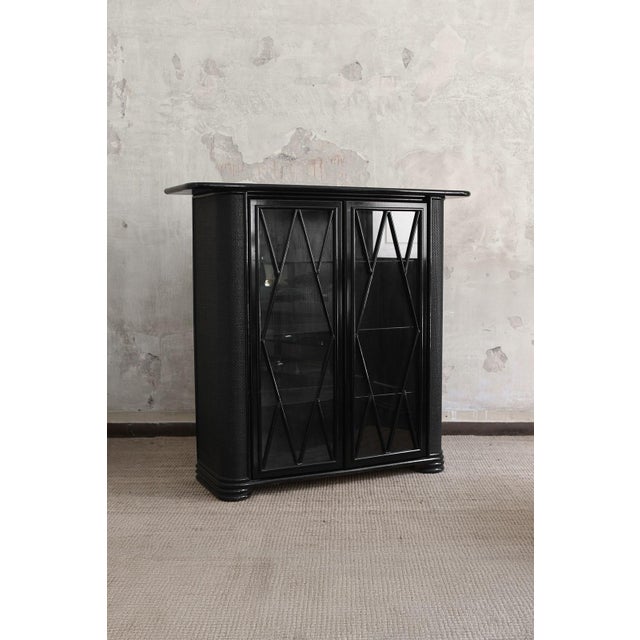 Black Black Lacquered Two-Door Display Cabinet with Glass Shelves For Sale - Image 8 of 8