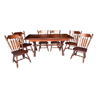 1970s Trestle Table / X Brace Legs With 6 Matching Original Chairs. A True Classic. For Sale