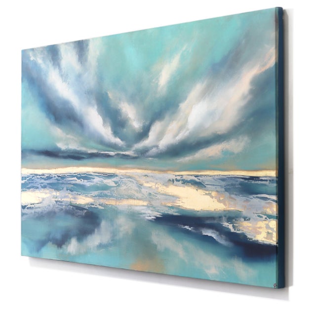 Contemporary Sail Away - Large Original Coastal Oceanscape Painting on Canvas With Gold Leaf by Charlotte Elizabeth For Sale - Image 3 of 9