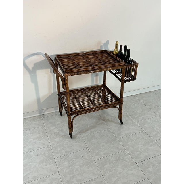 Vintage Italian Bamboo Bar Trolley, 1950s For Sale - Image 4 of 17