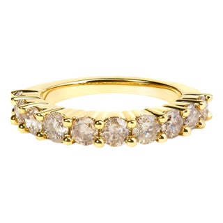 14K Yellow Gold Plated .925 Sterling Silver 2.0 Cttw Round Brilliant Cut Diamond 10 Stone Anniversary Band Ring (J-K Color, I1-I2 Clarity) - Size 6 For Sale