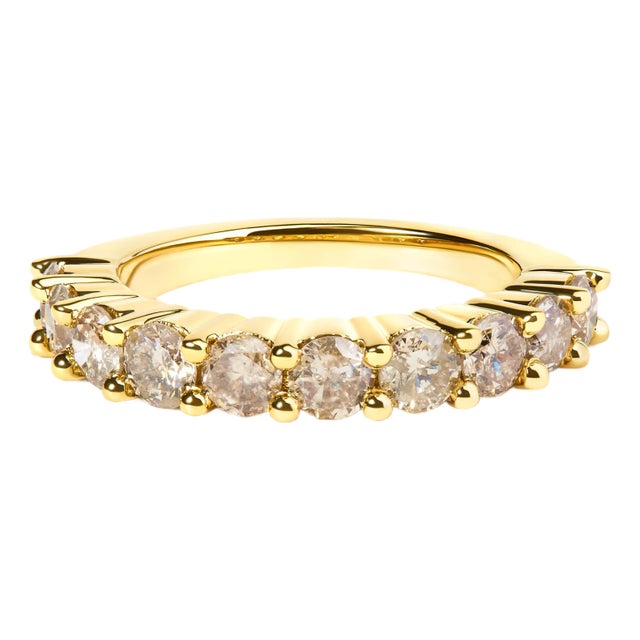 14K Yellow Gold Plated .925 Sterling Silver 2.0 Cttw Round Brilliant Cut Diamond 10 Stone Anniversary Band Ring (J-K Color, I1-I2 Clarity) - Size 6 For Sale