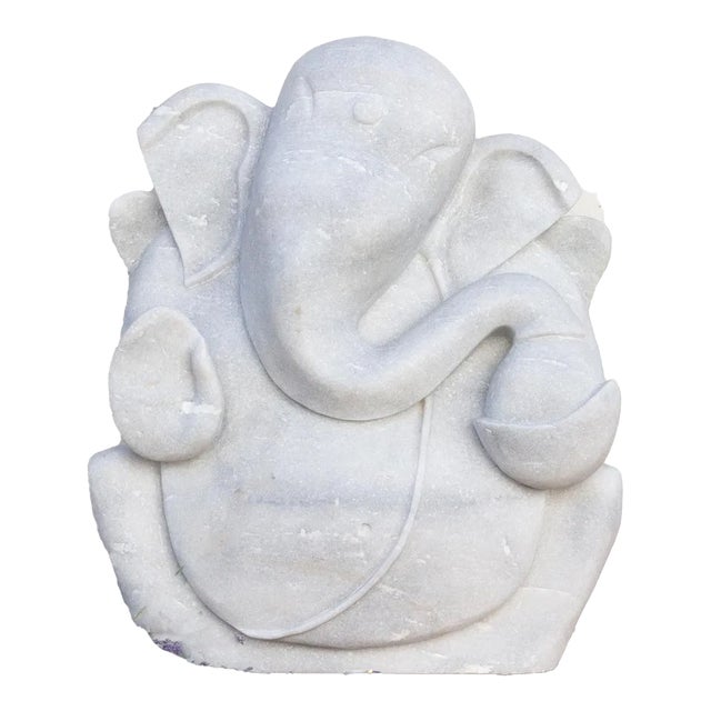 Beautifully Carved Marble Garden Ganesh For Sale