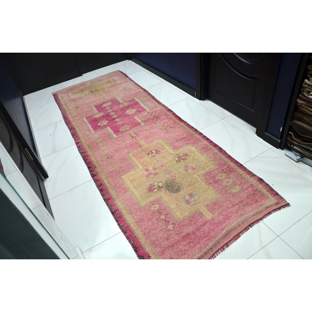 Textile Vintage Pink Turkish Corridor Handmade Runner For Sale - Image 7 of 11