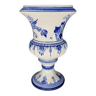 Vintage MCM Petite Dutch Delft Blue & White Floral Urn Vase For Sale