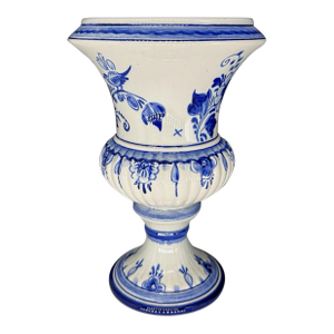 Vintage MCM Petite Dutch Delft Blue & White Floral Urn Vase