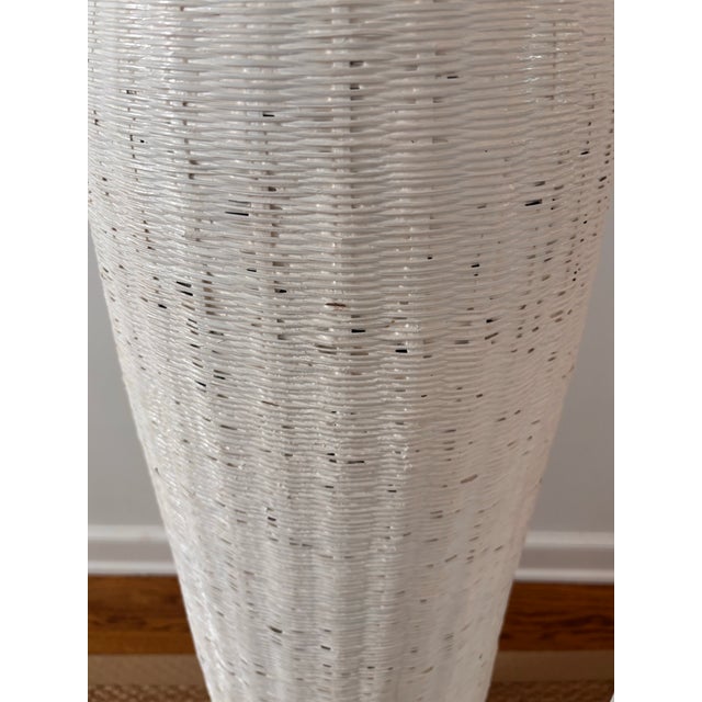 Wood Antique White Panted Wicker Tall Fish Baskets For Sale - Image 7 of 10