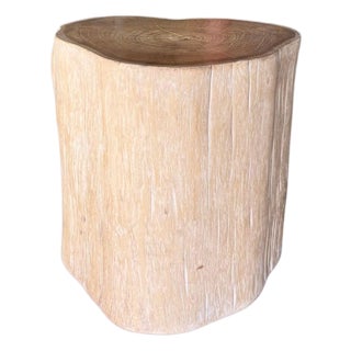 Round Teak Wood Side Table, Bleached Finish, Layered Design, Modern Organic For Sale