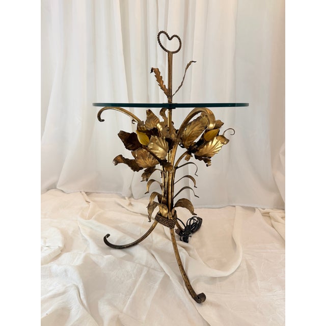 Hollywood Regency Hollywood Regency Gilded Metal and Glass Flower Base Side Table by Hans Kogl For Sale - Image 3 of 14