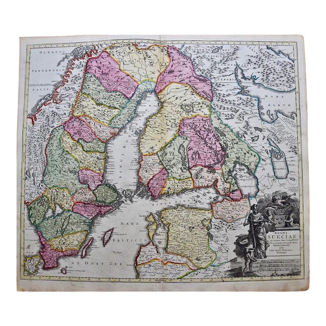 Sweden & Adjacent Portions of Scandinavia: A Hand-Colored 18th C. Map by Homann For Sale