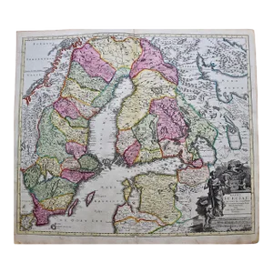 Sweden & Adjacent Portions of Scandinavia: A Hand-Colored 18th C. Map by Homann