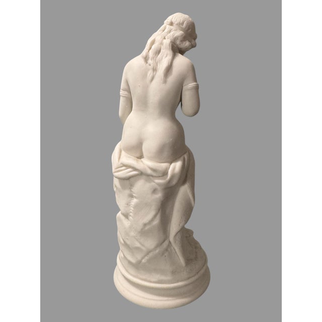 Antique Victorian 11" Art Nouveau Figural Parian Statue of a Maiden & Dove For Sale - Image 4 of 8