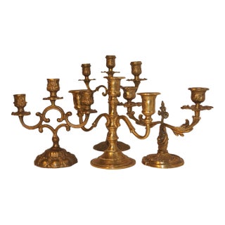 Late 19th Century – Early 20th Century Heavy Brass Bronze Candlesticks - Set of 4 For Sale