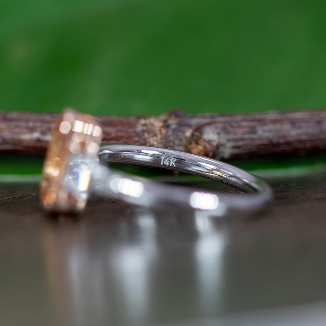 1.3Ct Imperial Topaz Ring With Natural Diamond Accents in Solid 14k Gold, 9x5mm, Size 6.75 For Sale - Image 9 of 9