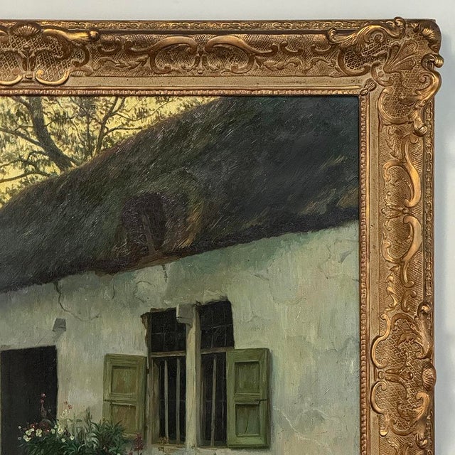 Dark Green Antique Framed Oil Painting on Canvas by Omer Coppens (1864–1926) For Sale - Image 8 of 12