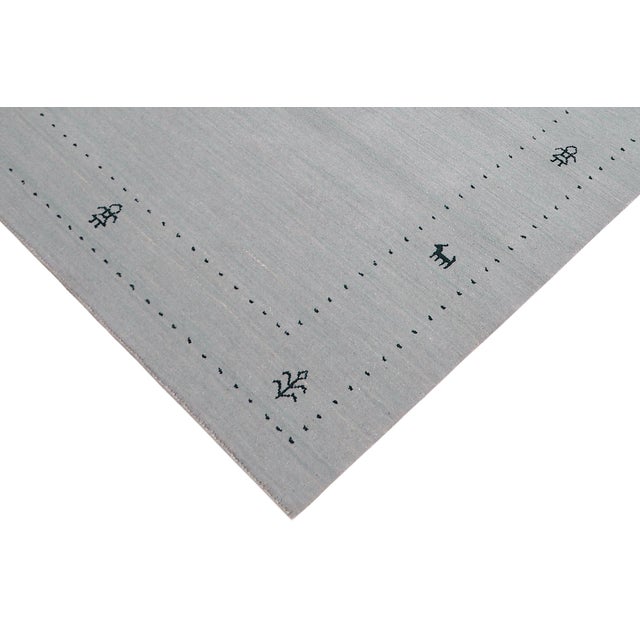 Contemporary Abstract Gabbeh Light Blue Wool Rug - 4'0''x6'0'' For Sale - Image 3 of 10