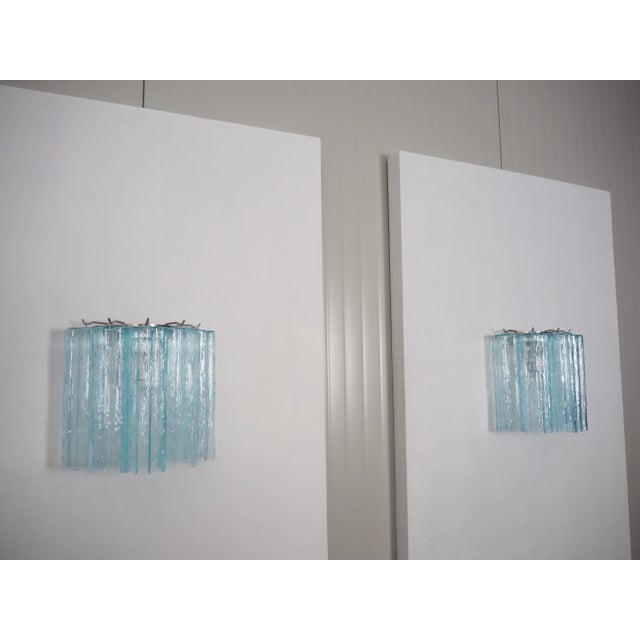 Pair of Murano Glasses Tube Wall Sconces 5 Blue Glass Tubes, Handmade in Murano For Sale - Image 4 of 11