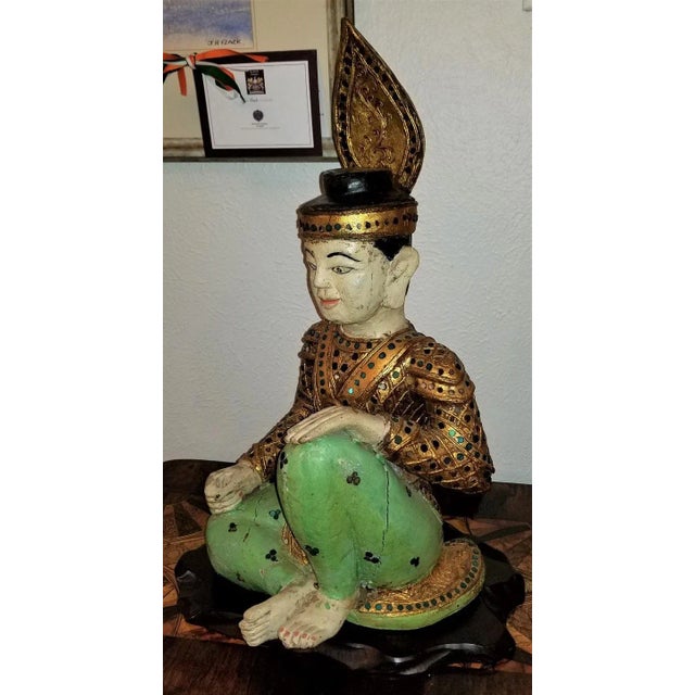 Glass Early 20th Century Thai Seated Boy Emperor Polychrome Statue For Sale - Image 7 of 13