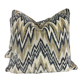 Thibaut "Rhythm Velvet" in Grain/Charcoal 22" Pillows-A Pair For Sale
