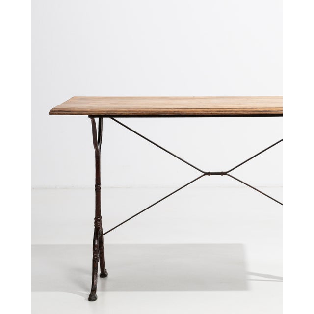 Brown Cast Iron Bistro Table with Oak Top, Antique, France, 20th Century For Sale - Image 8 of 11