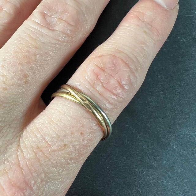 Vintage French 18K White Rose Yellow Gold Trinity Wedding Ring For Sale - Image 9 of 16
