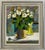 A fine contemporary British oil painting on canvas of white roses in a mustard pot displaying a masterful use of color,...