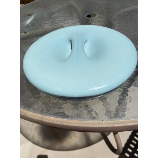 Russel Wright 1940s Light Blue Russel Wright Divided Covered Casserole Dish For Sale - Image 4 of 4