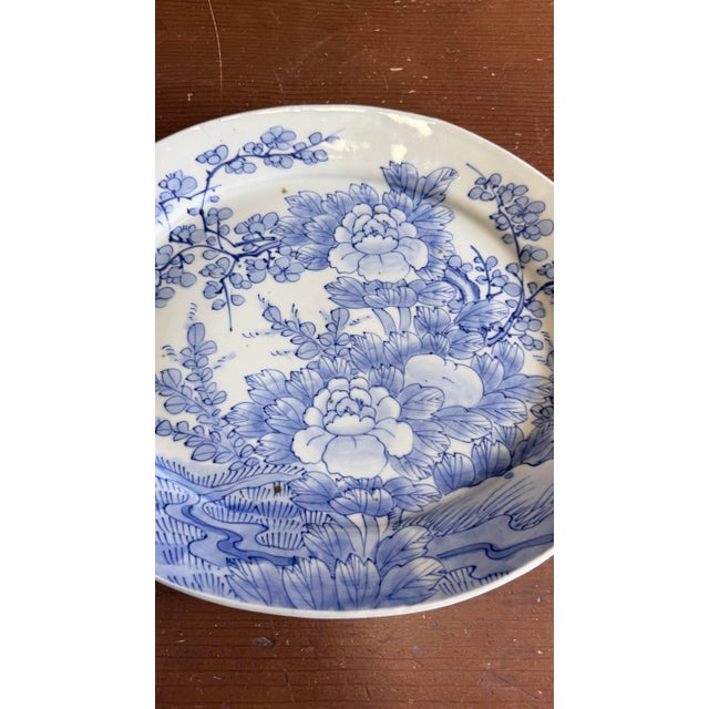 Farmhouse Antique Japanese Blue and White Porcelain Oval Serving Platter, Meiji Period, Circa 1870s–1900s For Sale - Image 3 of 12