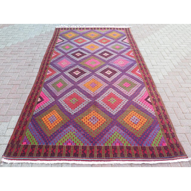 Mid 20th Century Amethyst Color Turkish Handmade Boho Area Jejim Kilim Rug For Sale - Image 11 of 11