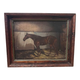 Antique 19th-Century H. Scott Primitive Equine Oil Painting – "Maud S." in Custom Wood Frame For Sale