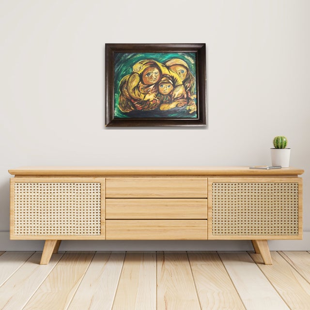 "The Family" - A psychologically charged 1960s figurative study featuring three "haunting" figures with striking blue eyes...