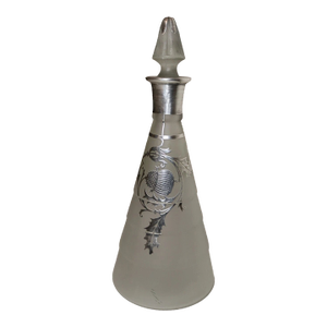 Antique Sterling Silver Overlay Frosted Glass Liquor Claret Decanter Bottle