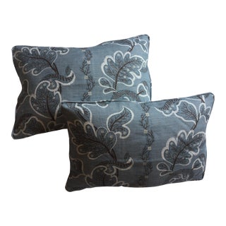 Calming Blue Leaves Patterned Pillows- Set of 2 For Sale