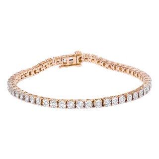 10K Rose Gold Plated .925 Sterling Silver 1.0 Cttw Miracle-Set Diamond Round Faceted Bezel Tennis Bracelet (I-J Color, I3 Clarity) - 7" For Sale