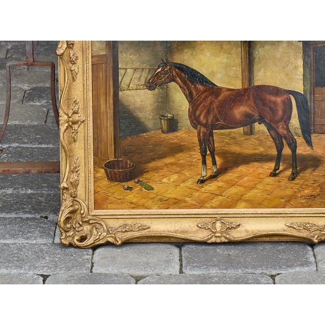 Oil on Board Painting of Horse in Stable by Louis Nadler, Early 20th Century For Sale In Atlanta - Image 6 of 12