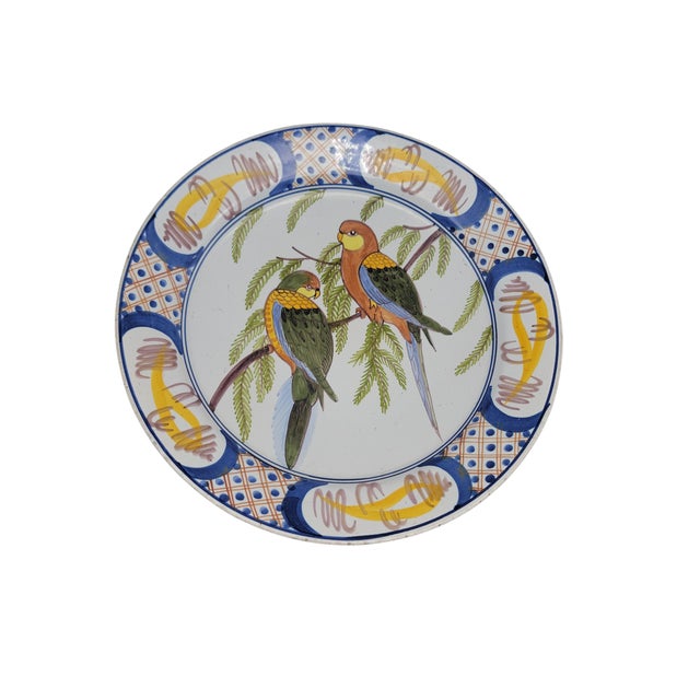 Antique French Faience Charger With Hand-Painted Parrot Motif, Circa 1870–1910 For Sale In Boston - Image 6 of 8