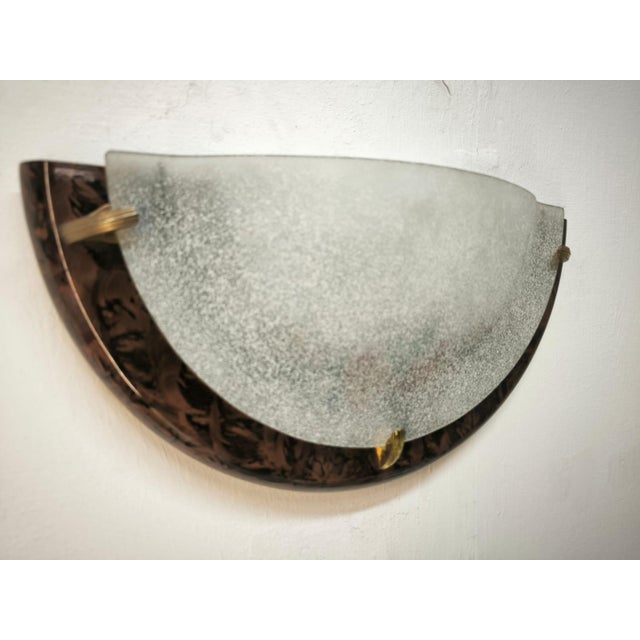 Mid-Century Modern Wall Lamp in Briar Root with Decorated Glass, 1980s For Sale - Image 3 of 9