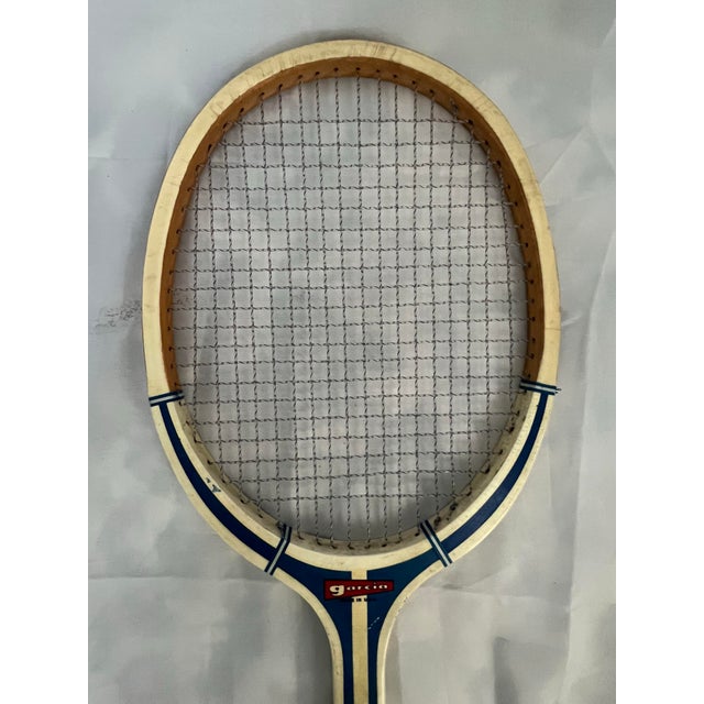 Vintage C1970s Garcia Xl-200 White and Blue Wooden Tennis Racket For Sale - Image 11 of 12