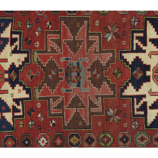 Antique Kuba Rug, Handmade Oriental Rug, Red, Green, Yellow, Ivory, Blue, White For Sale - Image 4 of 13