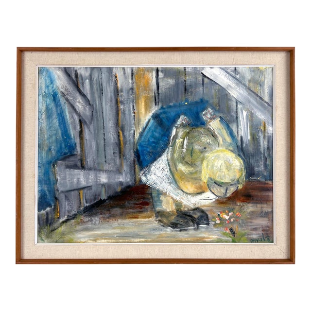 "Mutual Admiration" Flower Mid-Century Modern Oil Painting Monterey Artist For Sale