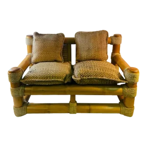 1970s Modernist Bamboo & Tied Sisal Rope Settee in the Manner of Karl Springer